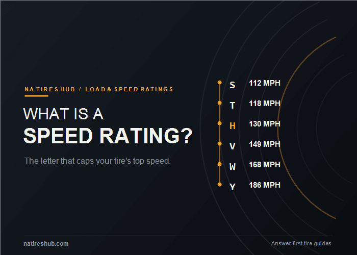 Tire speed rating chart from S at 112 mph to Y at 186 mph