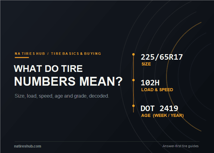 Chips grouping tire numbers into size, load and speed, and age markings