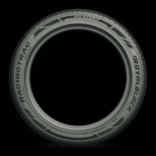 Royal black Racing Trac tire — side view