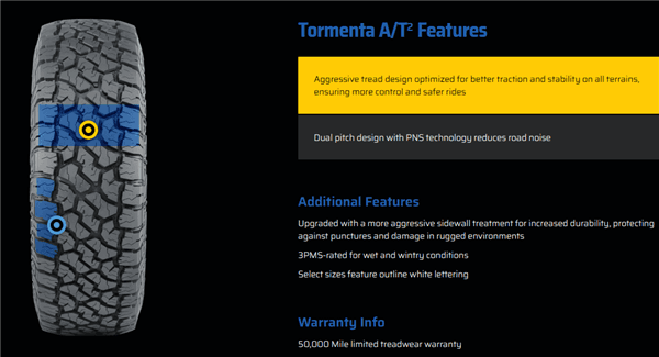 LT315/70R17 FORTUNE TORMENTA A/T2 126/123S 10PLY M+S 50K+ ROAD HAZARD tire