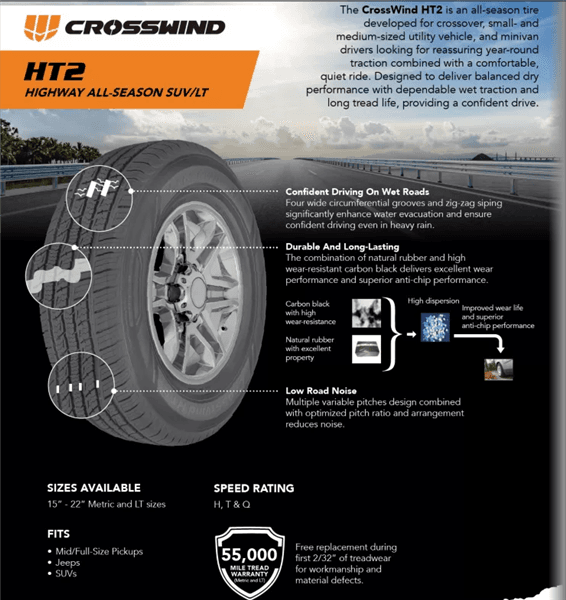 255/70R16 CROSSWIND HT2 111T 560 A-B 55K+ ROAD HAZARD 1