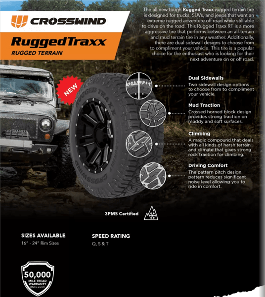 35X12.50R18LT CROSSWIND RUGGED TRAXX R/T 128Q 12PLY 80psi 50K thumbnail 1