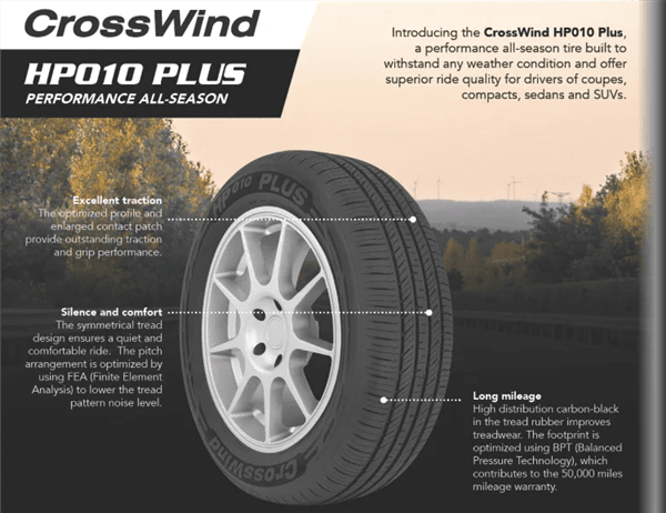 215/60R17 CROSSWIND HP010 PLUS 96H 520A-A 50K+ ROAD HAZARD