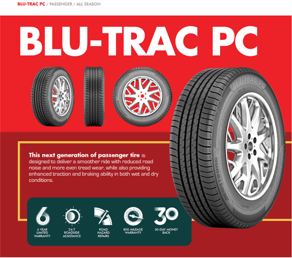 195/70R14 ARMSTRONG BLU-TRAC PC 91T 700-A-A 85K+ ROAD HAZARD 1