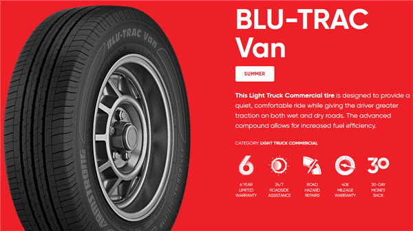 215/65R16C ARMSTRONG BLU-TRAC VAN 109/107T 8PLY 40K+ ROAD HAZARD