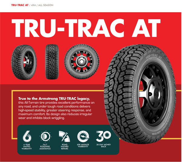 LT305/70R16 ARMSTRONG TRU-TRAC A/T 124/121R 10PLY M+S 60K+ ROAD HAZARD